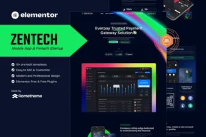 Mua Zentech - Mobile App & Fintech Startup Elementor Template Kit giá rẻ
