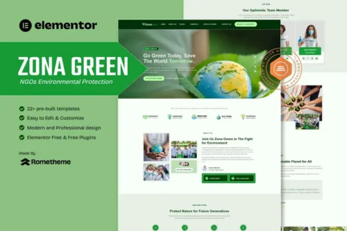 Mua Zona Green - NGOs Environmental Protection Elementor Template Kit giá rẻ