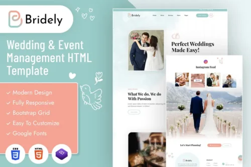 Mua Bridely | Wedding & Event Management HTML Template giá rẻ