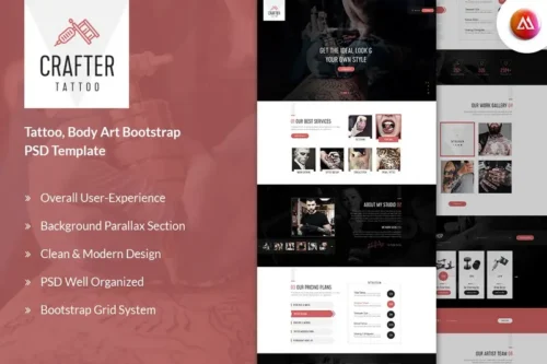 Mua Crafter - Tattoo Bootstrap Landing Page Template giá rẻ