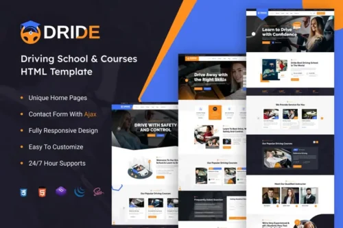 Mua Dride - Driving School & Courses HTML Template giá rẻ