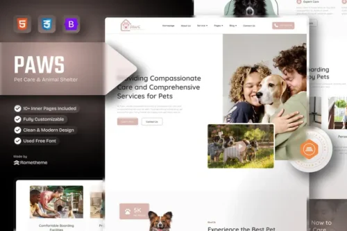 Mua Paws - Pet Care and Animal Shelter HTML Template giá rẻ