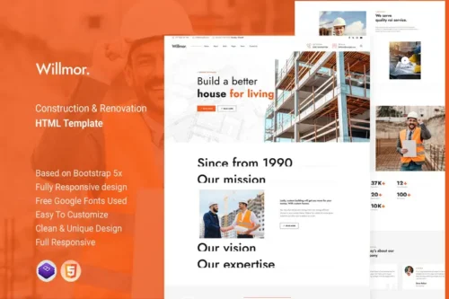 Mua Willmor - Construction & Renovation HTML Template giá rẻ