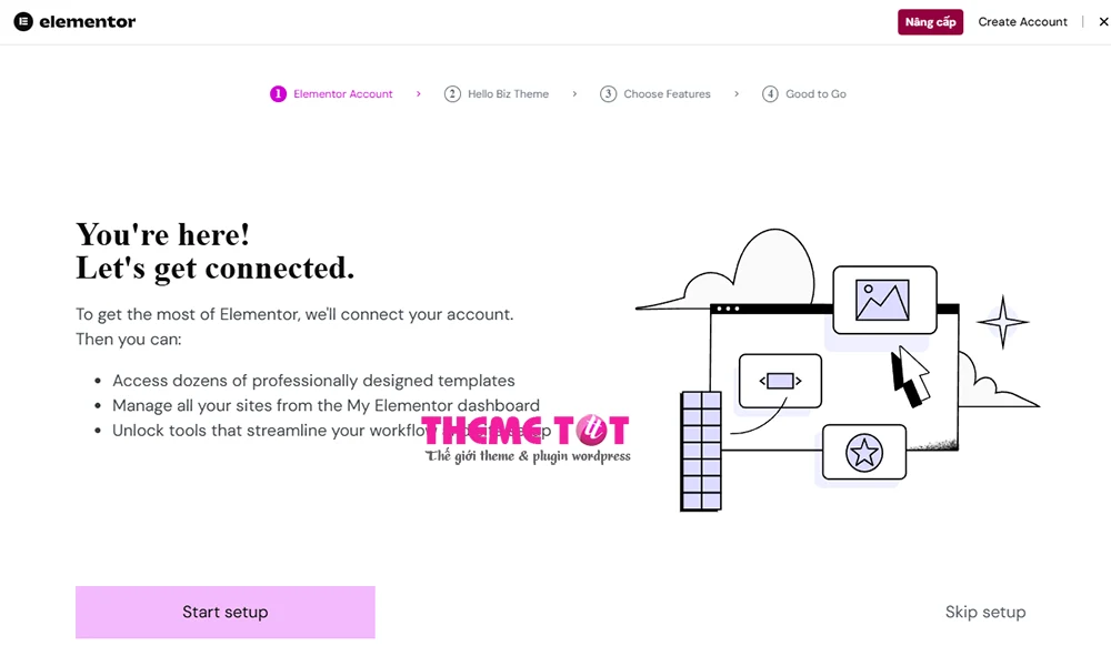 đăng nhập kích hoạt Elementor