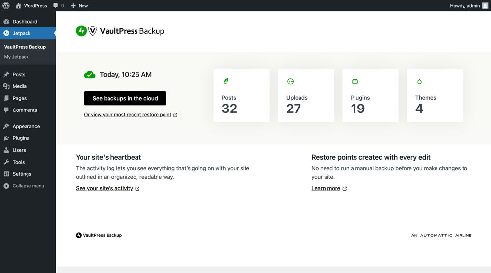Jetpack VaultPress Backup plugin