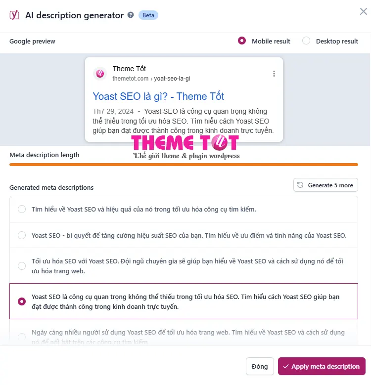 Tạo Generated meta descriptions trên yoast seo